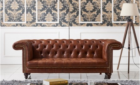 Chestnut Chesterfield 3 Seater Leather Sofa